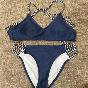 Navy Blue Striped Women's Bikini Set